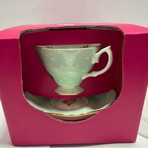 Royal Albert Mint Green Polka Dot Teacup and Saucer Set